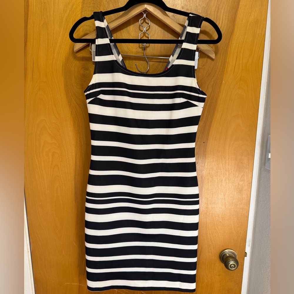 Saks Fifth Avenue Black and White Striped Mini Dress